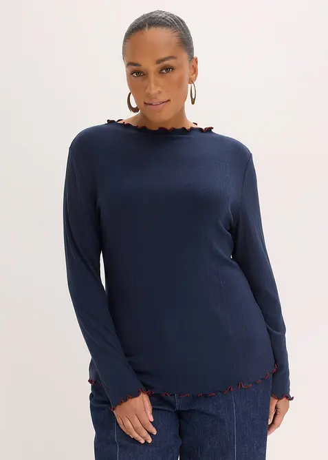 Ribbstickad topp med l&aring;nga &auml;rmar, bonprix