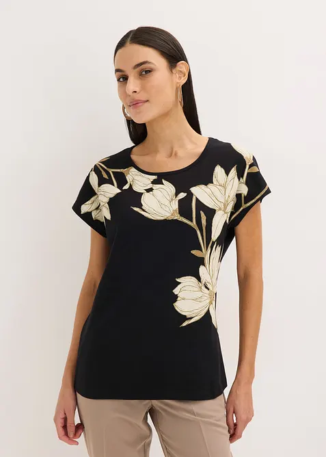 Topp i ekologisk bomull med blommotiv, bonprix