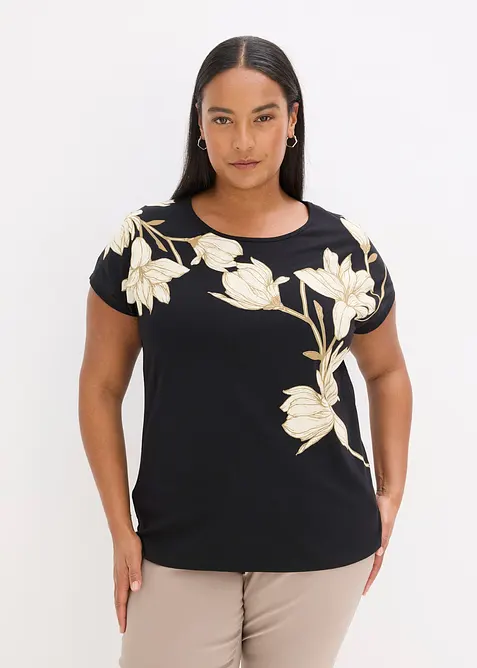 Topp i ekologisk bomull med blommotiv, bonprix