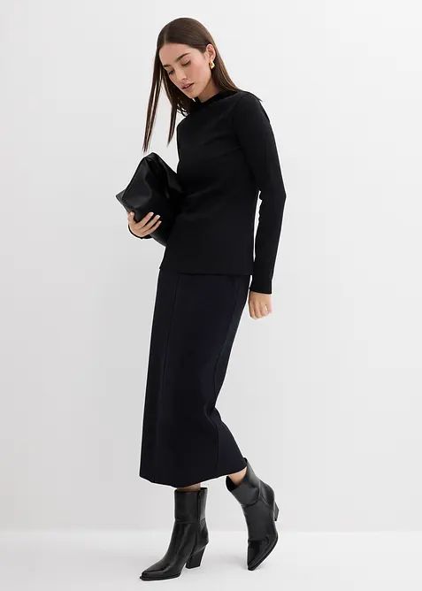 Långärmad topp i ribbat material, bonprix