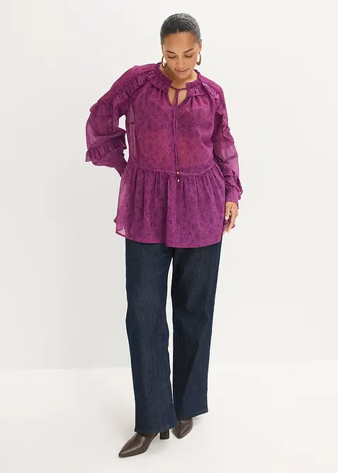 Chiffongblus med rysch, bonprix