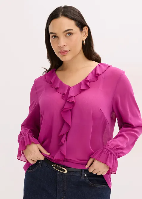 Blus med volanger, bonprix