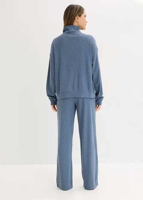 Tr&ouml;ja med krage och dragkedja och byxa, av v&aring;fflad jersey, bonprix