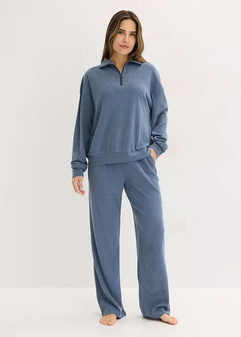 Tr&ouml;ja med krage och dragkedja och byxa, av v&aring;fflad jersey, bonprix