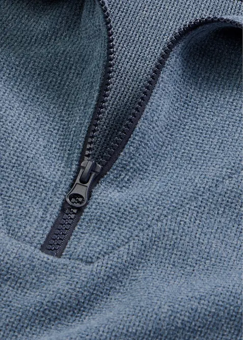 Tr&ouml;ja med krage och dragkedja och byxa, av v&aring;fflad jersey, bonprix