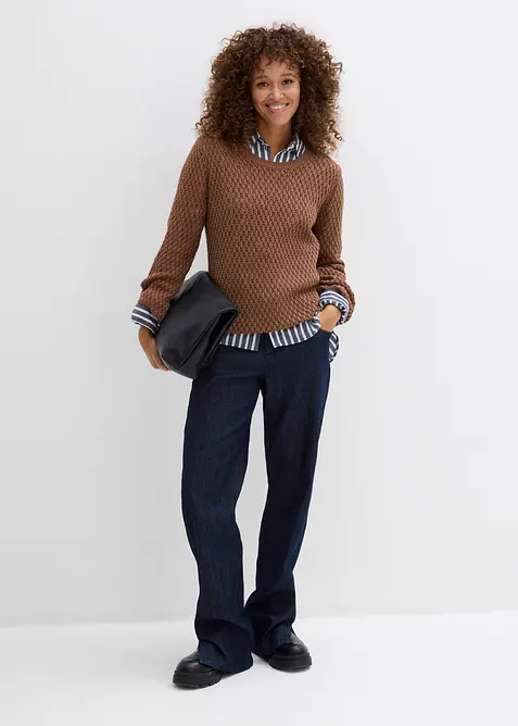 Tr&ouml;ja med strukturstickning i bomullsmix, bonprix