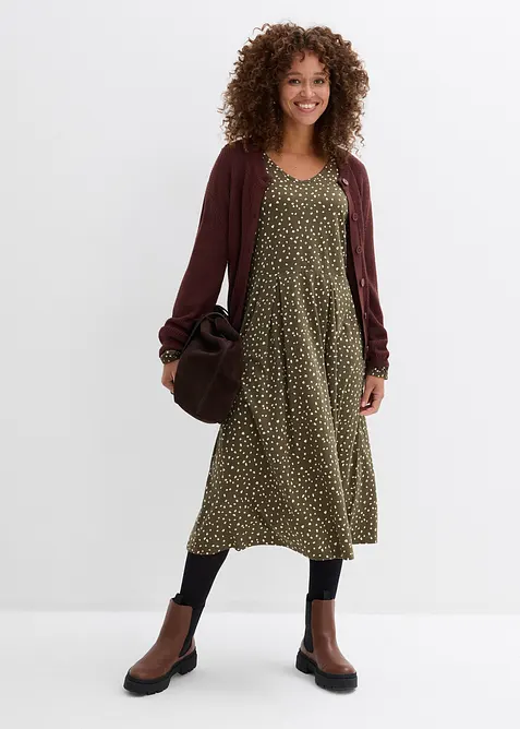 Jerseykl&auml;nning i bomull, midil&auml;ngd, bonprix