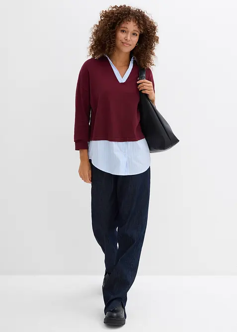 Finstickad tr&ouml;ja med blusinf&auml;llning, bonprix