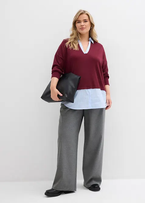 Finstickad tr&ouml;ja med blusinf&auml;llning, bonprix