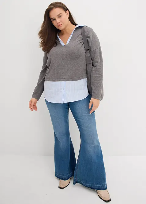 Finstickad tröja med blusinfällning, bonprix