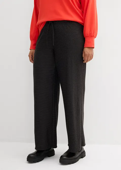 Randig jerseybyxa med dragsko i bomullsmix, bonprix