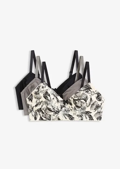 BH utan bygel med ekologisk bomull (3-pack), bonprix