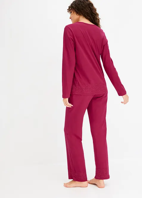 Pyjamas av mjuk bomull med spets, bonprix