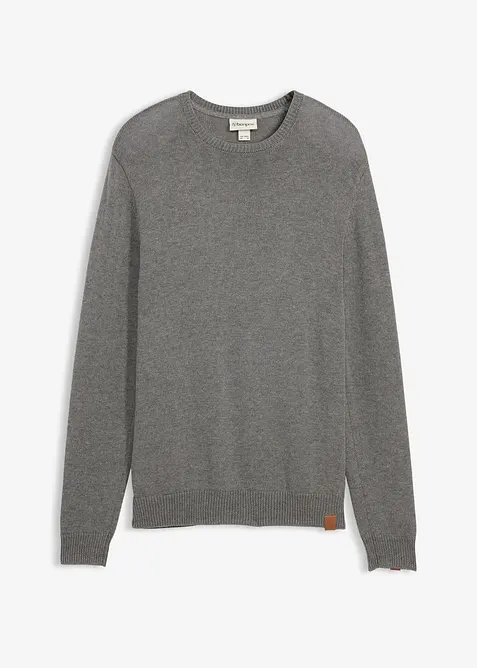 Finstickad tr&ouml;ja med rund halsringning och bomull, bonprix