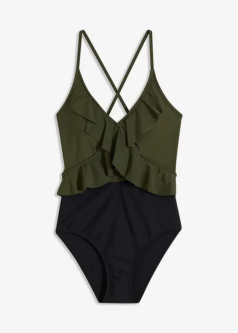 Baddräkt med cut-out och volanger, bonprix