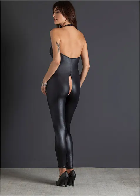 Catsuit ouvert med wetlook, bonprix