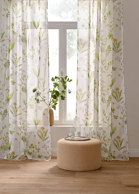 Gardin med blommönster i återvunnen polyester (1-pack), bonprix