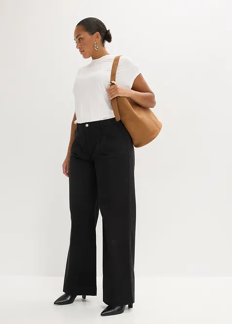 Byxa med vida ben och veck samt res&aring;rlinning, bonprix