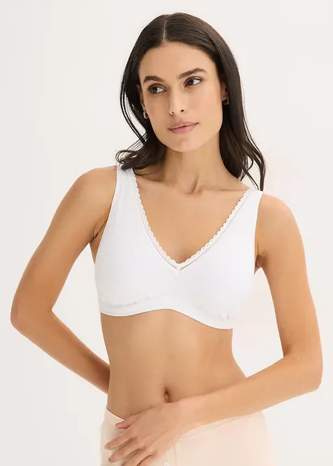Vadderad bralette utan bygel, med ekologisk bomull och spets, bonprix