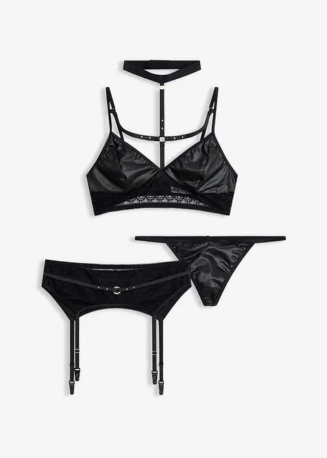 Bralette, stringtrosa och strumpeband (3 delar), bonprix