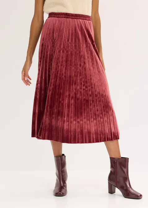 Plisserad kjol i mjuk sammet, bonprix