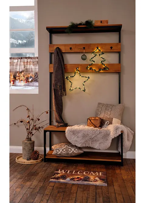 Hängande julgran och -stjärna med LED-belysning (2 delar), bonprix