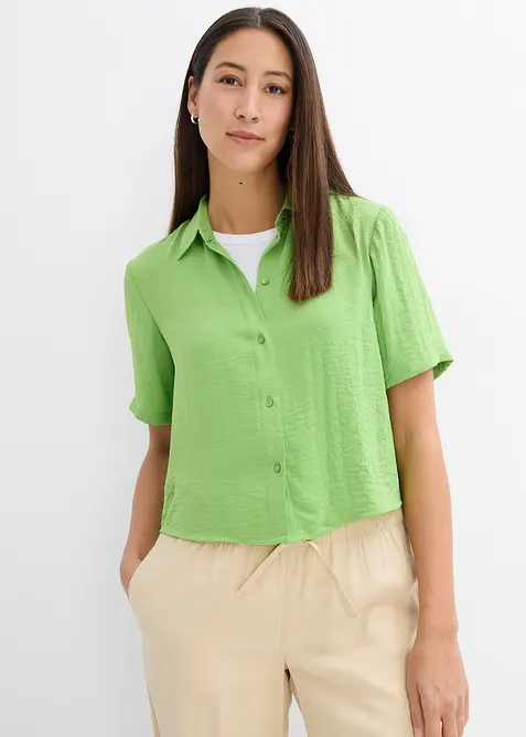 Blus av l&auml;tt kr&auml;pp i fyrkantig modell, bonprix