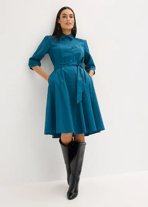 Skjortkl&auml;nning med spets och knytband, bonprix