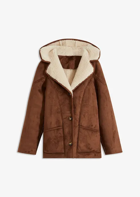 Shearling-jacka med huva, bonprix