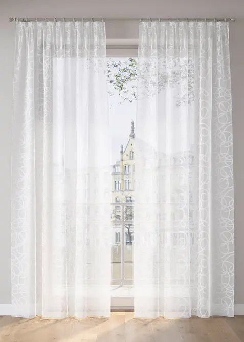 Gardin med tryckt m&ouml;nster och &aring;tervunnen polyester (1-pack), bonprix