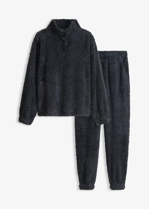 Tr&ouml;ja med krage och knappar och byxa, av mjukt material, bonprix