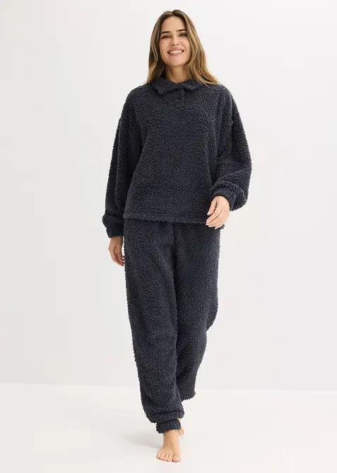 Tr&ouml;ja med krage och knappar och byxa, av mjukt material, bonprix