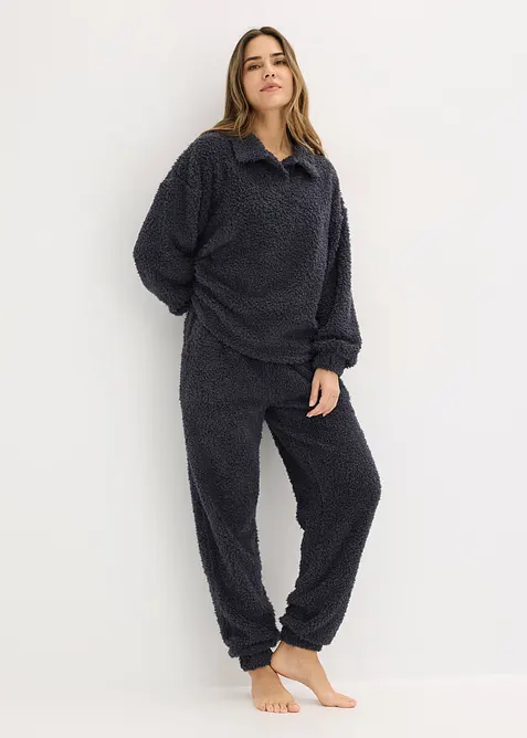 Tr&ouml;ja med krage och knappar och byxa, av mjukt material, bonprix