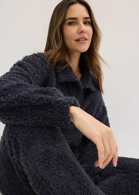 Tr&ouml;ja med krage och knappar och byxa, av mjukt material, bonprix