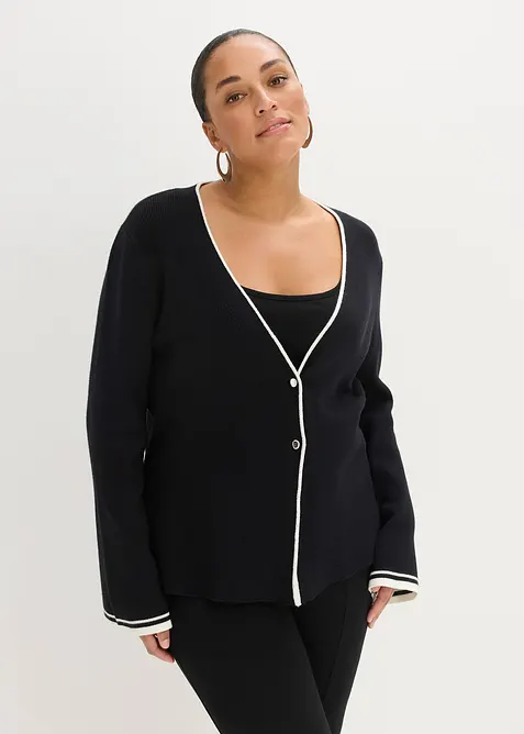 Ribbstickad cardigan av viskosmix, bonprix