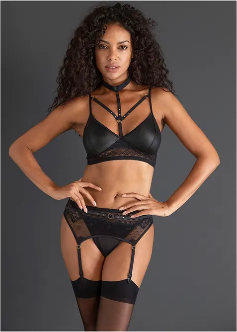 Bralette, stringtrosa och strumpeband (3 delar), bonprix