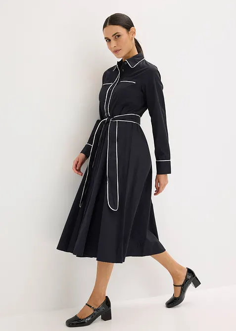 Skjortkl&auml;nning i bomullspoplin, strykfri, bonprix