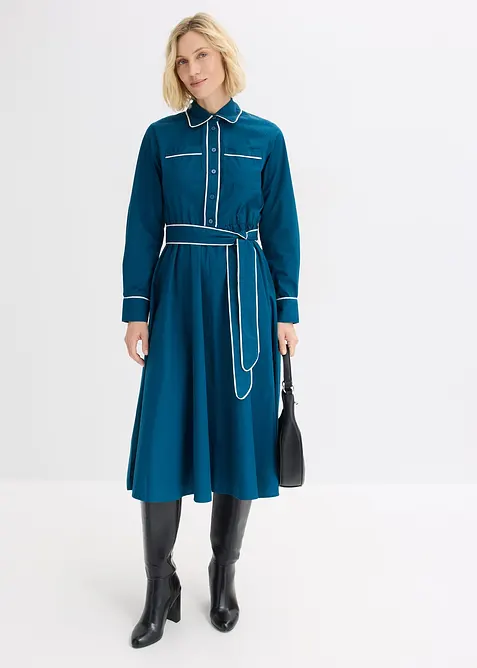 Skjortkl&auml;nning i bomullspoplin, strykfri, bonprix