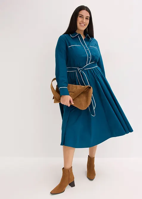 Skjortkl&auml;nning i bomullspoplin, strykfri, bonprix