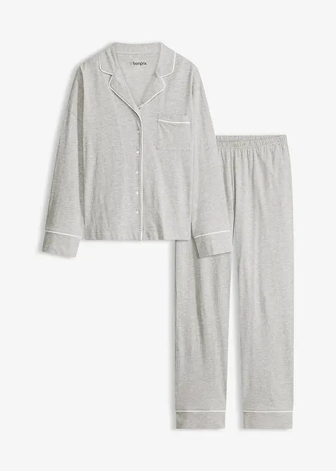 Pyjamas med bomull och knappsl&aring;, bonprix