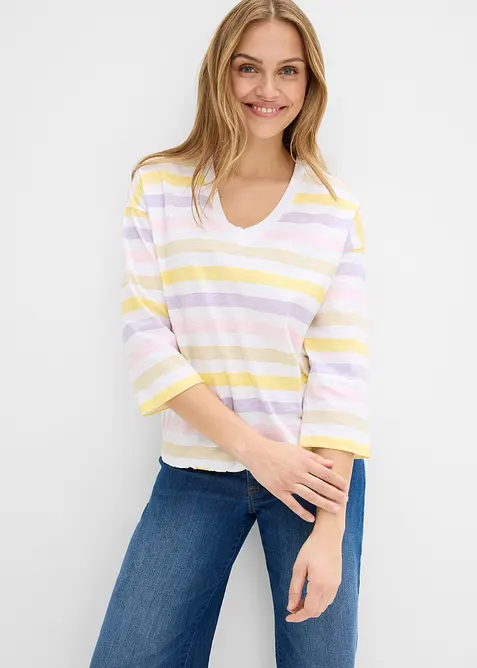 Topp i slub av ekologisk bomull  med 3/4-&auml;rm, bonprix