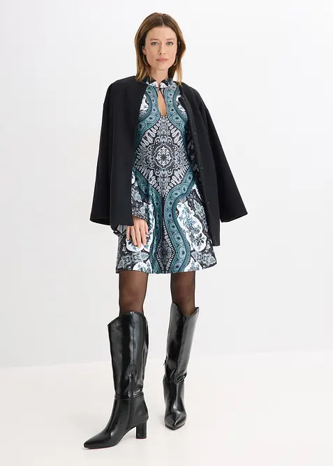 Jerseykl&auml;nning med st&aring;krage och volang&auml;rm, bonprix