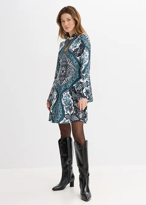 Jerseykl&auml;nning med st&aring;krage och volang&auml;rm, bonprix