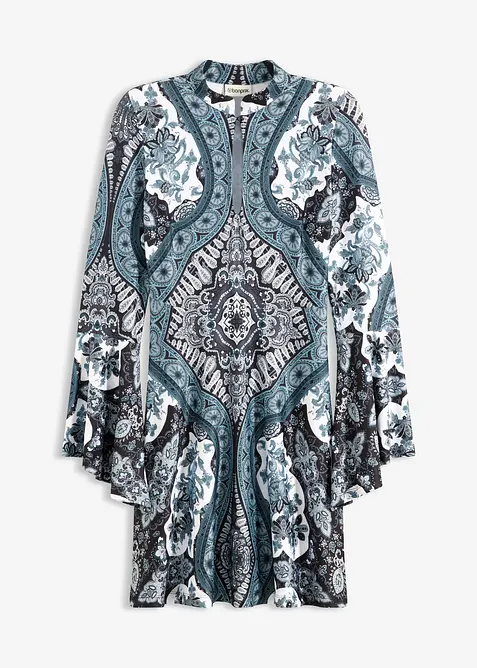 Jerseykl&auml;nning med st&aring;krage och volang&auml;rm, bonprix