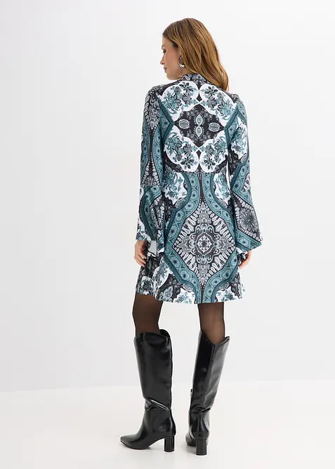 Jerseykl&auml;nning med st&aring;krage och volang&auml;rm, bonprix