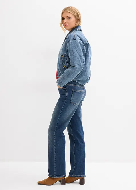 Vadderad jeansjacka med bubblig nederkant, bonprix