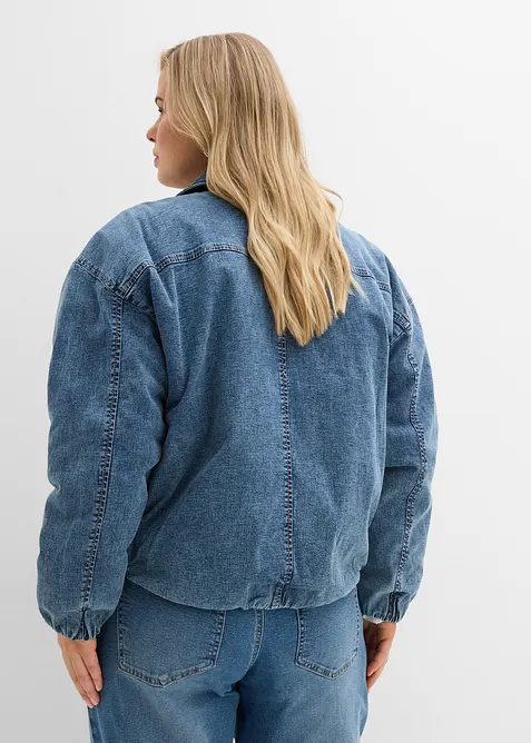 Vadderad jeansjacka med bubblig nederkant, bonprix