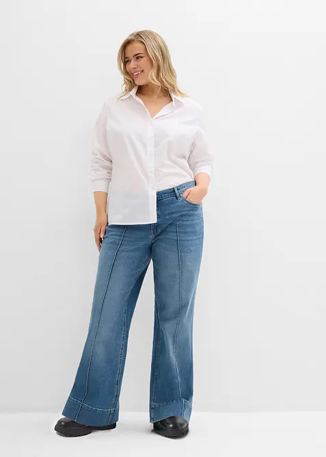 Wide-Leg-Jeans Mid Waist, Full Length, bonprix