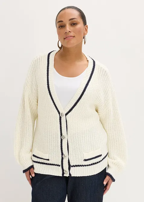 Grovstickad cardigan av bomullsmix, bonprix