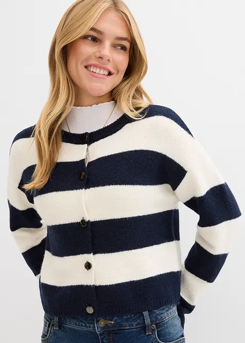 Finstickad cardigan med r&auml;nder, bonprix